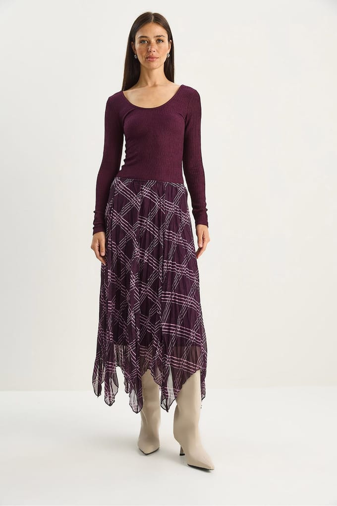 Gestreepte Geruite Midi Rok