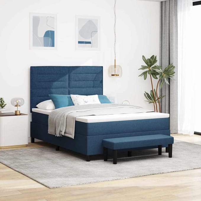 vidaXL - Boxspring - bed - met - hoofdeinde - Blauw - 140 - x - 190 - cm - Stof