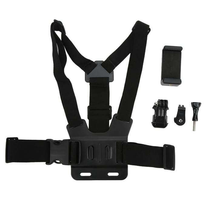 Verstelbare Selfie Borstbevestiging Harness Strap met Telefoon Cliphouder Compatibel met de Meeste Smartphones black