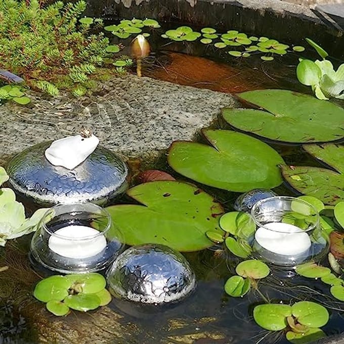 Mini Vijver Compleet Set met Drijvende Kikker, Ceramische Drijfbollen en Teelichtbekers