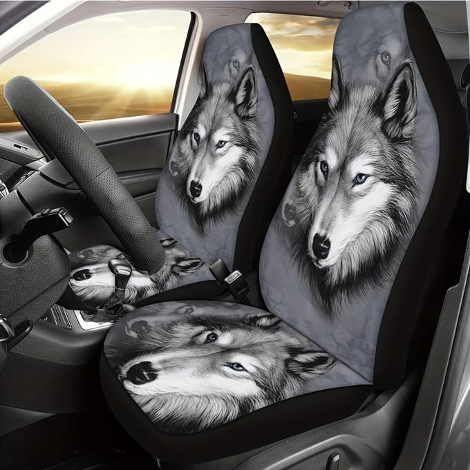 1 stuk autostoelhoes met Grote Boze Wolf print Single front seat gray