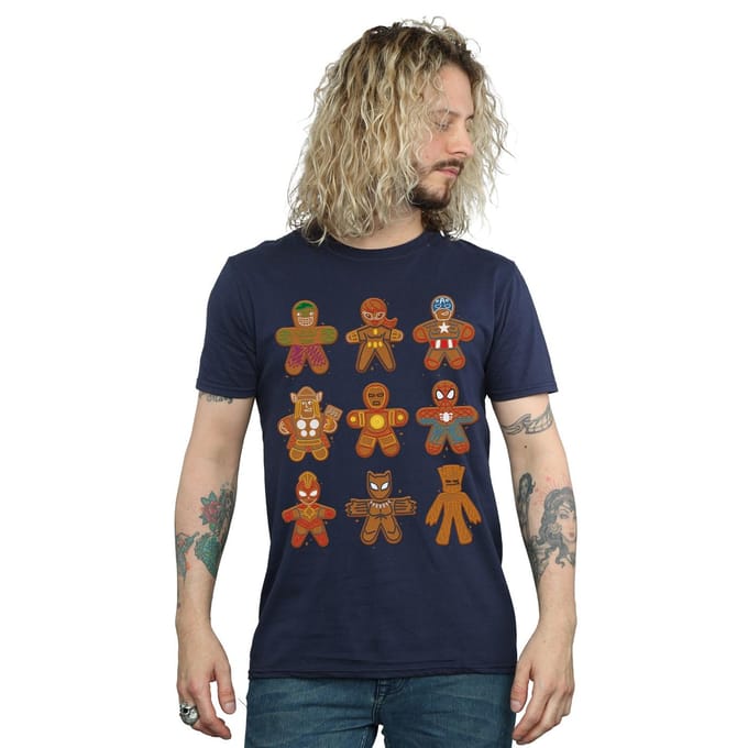 Marvel Heren Avengers Kerstmis Peperkoek T-Shirt (Marineblauw)