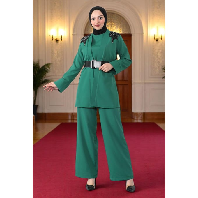 Kant Detailed Jumpsuit Pak Smaragdgroen