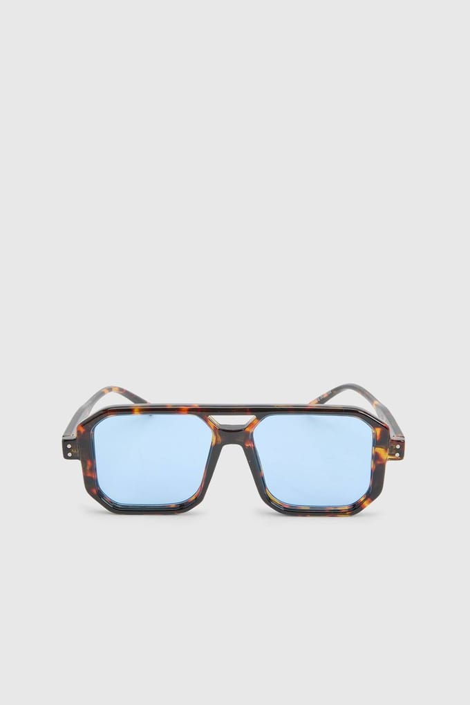 boohoo Dames Oversized Vierkante Blauwe Lens Aviator Zonnebril | Brown