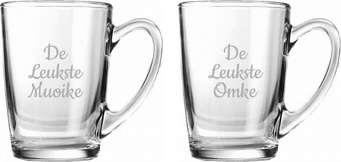 Gegraveerde Theeglas 32cl De Leukste Muoike-De Leukste Omke