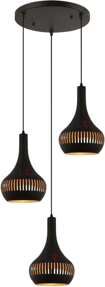 Freelight Hanglamp Canna Zwart - Goud 3 Lichts E27 Rond