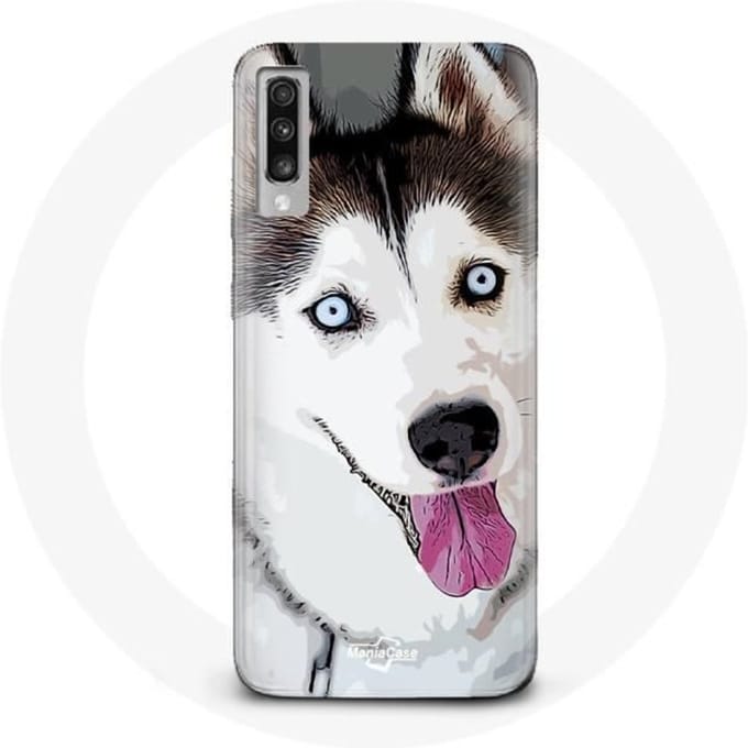 Hoesje voor Samsung Galaxy A70 Wit Siberische Husky Blauwe Ogen wit
