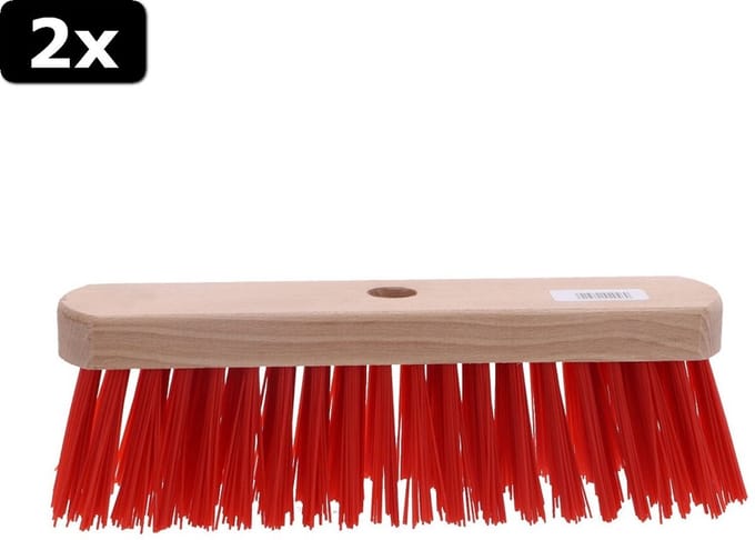 2x Linea Houten Straatbezem 29 cm Rood/Nylon