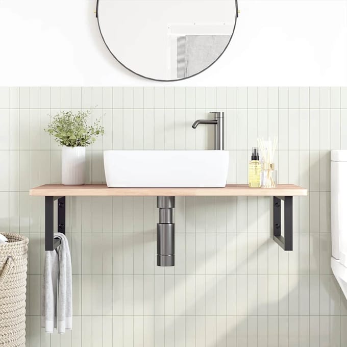vidaXL - Badkamer - wandschap - staal - en - massief - eikenhout