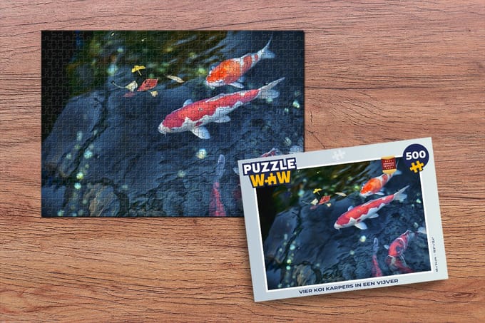 Puzzel Vier koi karpers in een vijver - Legpuzzel - Puzzel 500 stukjes
