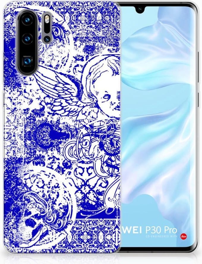 Silicone Back Case Huawei P30 Pro Angel Skull Blauw