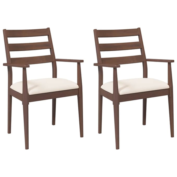 vidaXL - Eetkamerstoelen - met - kussens - 2 - stuks - bruin - massief - hout - rubber