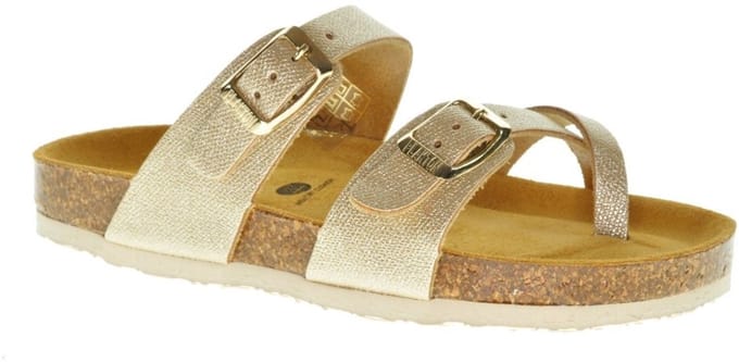 Plakton Lederen Meisjes Teenslipper In Goud maat 33