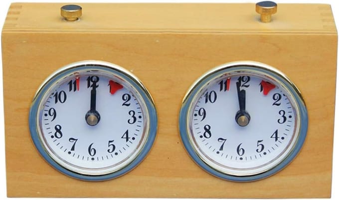 Schaakklok Timer - Spelklok - Wedstrijdspellen - Mechanisch Opwindbaar - 15x9x5.5cm - Houtkleur
