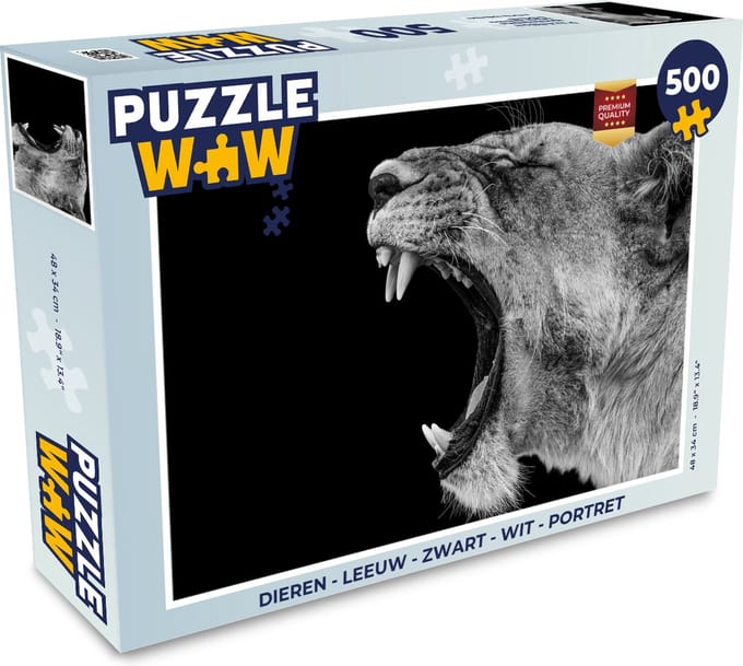 Puzzel Dieren - Leeuw - Zwart - Wit - Portret - Legpuzzel - Puzzel 500 stukjes