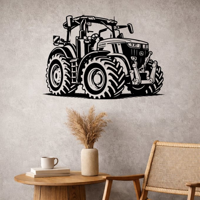 BR2Laser John Deere 7R – Wanddecoratie – Lasergesneden Hout – Tractor kunst – 55 cm Breed