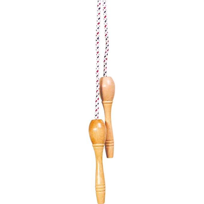 GOKI Springtouw - Wit/Rood/Blauw - L230Cm - Met Verniste Handgrepen - 4 Jaar