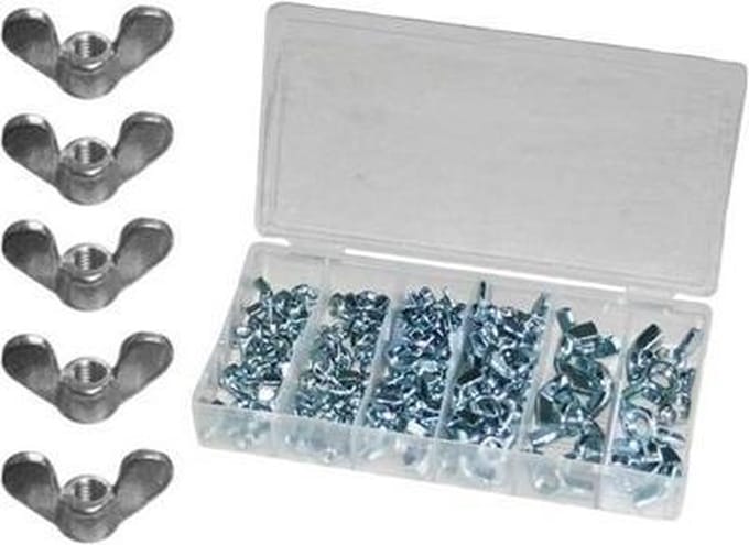 vleugelmoer assortiment - 100 delig - M5, M6, M8