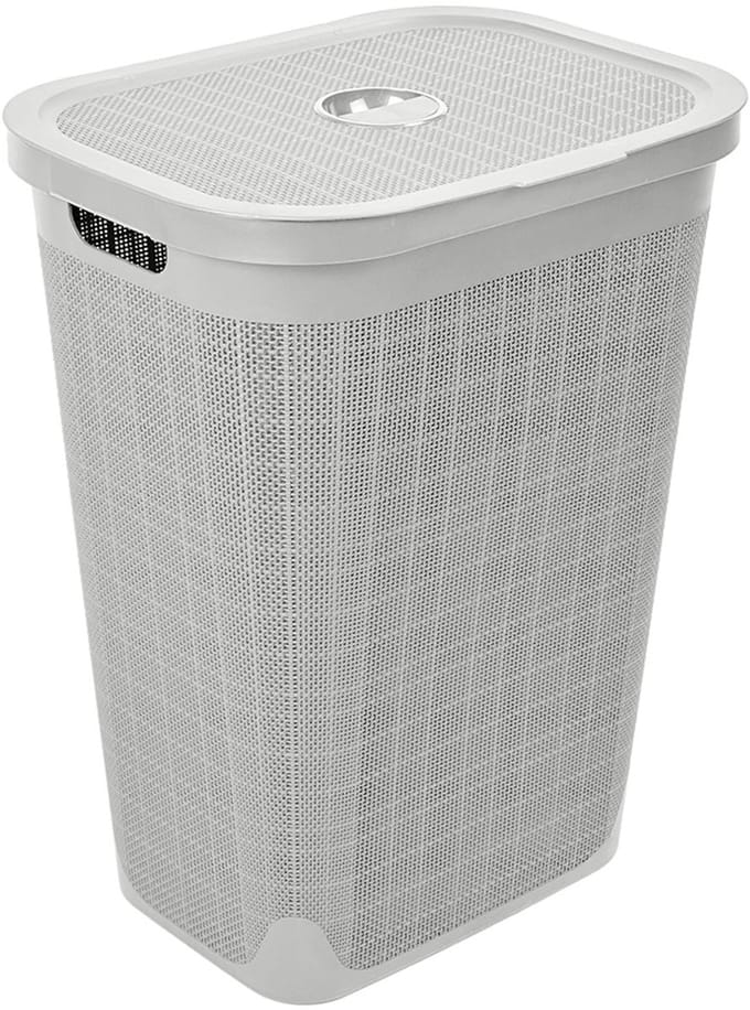 Wasmand 'Hessian' met deksel - 60 Liter - Box - lichtgrijs - Ventilatie