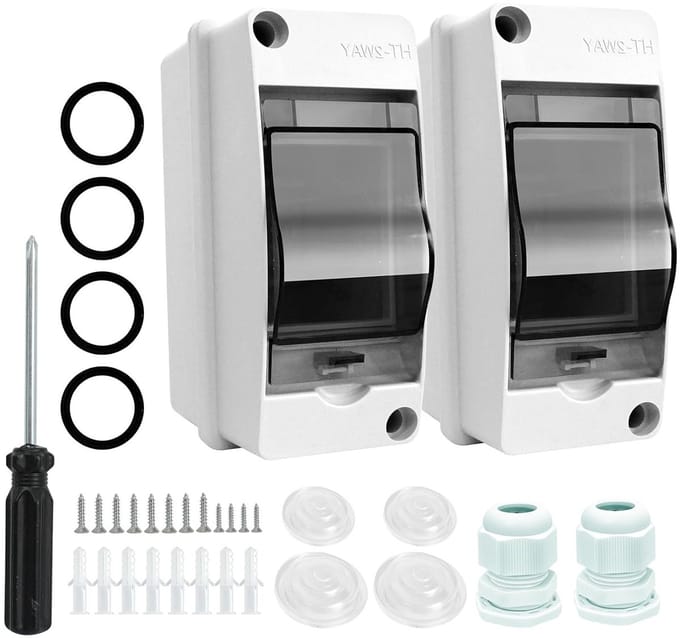 Set van 2 Waterdichte Verdeeldozen voor Buitentoepassingen, IP65, 2 Modules met 4 Aansluitingen voor Tuinen en Oplaadpunten