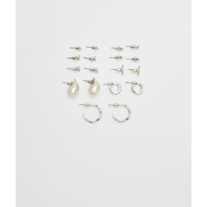 Stradivarius Set van 9 mini druppeloorbellen  Grijs OS