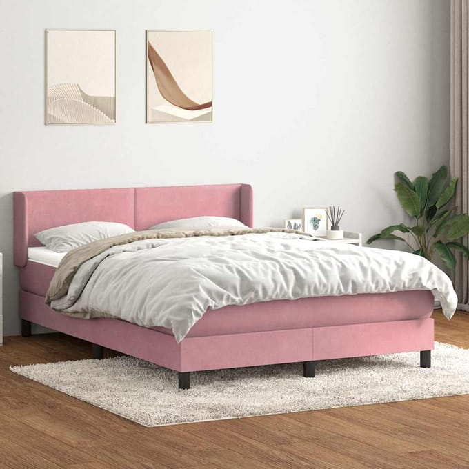 vidaXL - Boxspring - met - matras - fluweel - roze - 140x220 - cm