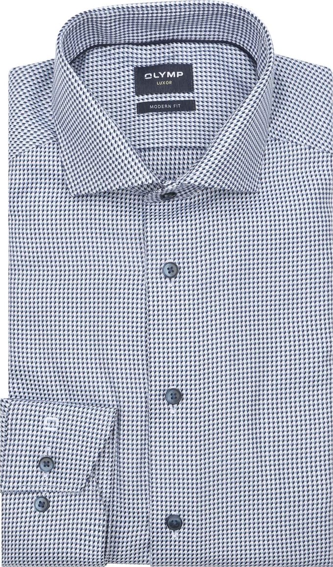 Olymp Luxor Overhemd Print Structura Blauw - Maat 44 - Heren - Overhemden Formeel