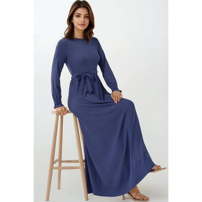 Gestructureerde Maxi Jurk met Ronde Hals