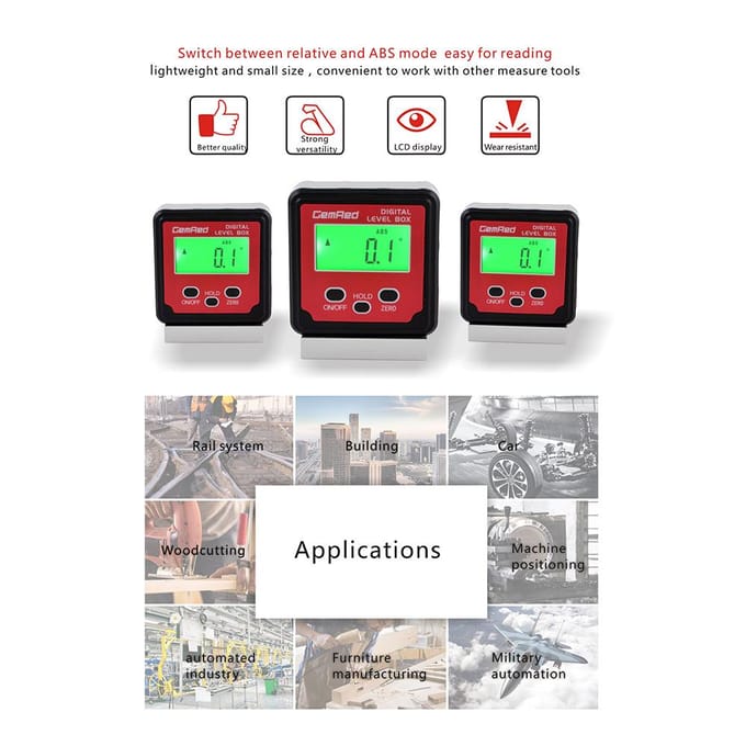 GemRed Waterpasdoos Hoekmeter Digitale Hoekzoeker Inclinometer Waterpas Magnetische Basis Magnetic Base