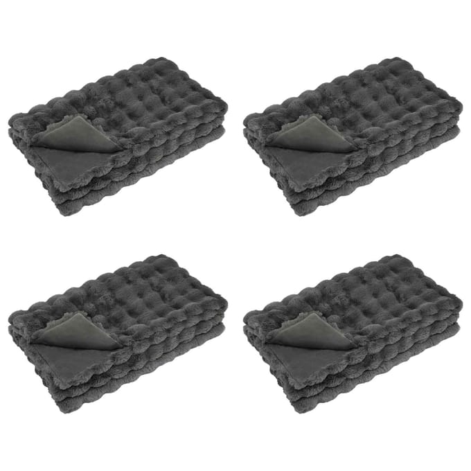 vidaXL - Antislip - deken - van - imitatie - konijnenbont - Olite - 4 - st - Donkergrijs
