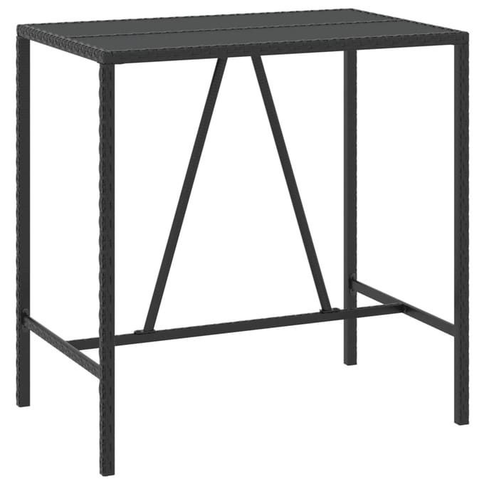 vidaXL - Bartafel - met - glazen - blad - 110x70x110 - cm - poly - rattan - zwart
