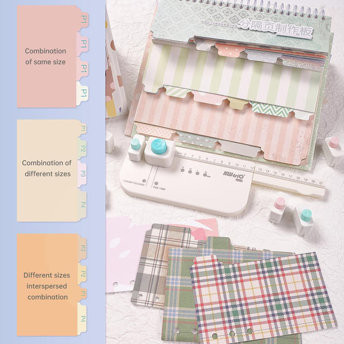 KWtriO Perforator Planner Verdelers Maker Handgemaakte Tab Punch voor Knutselen Kalender Agenda Schema wit