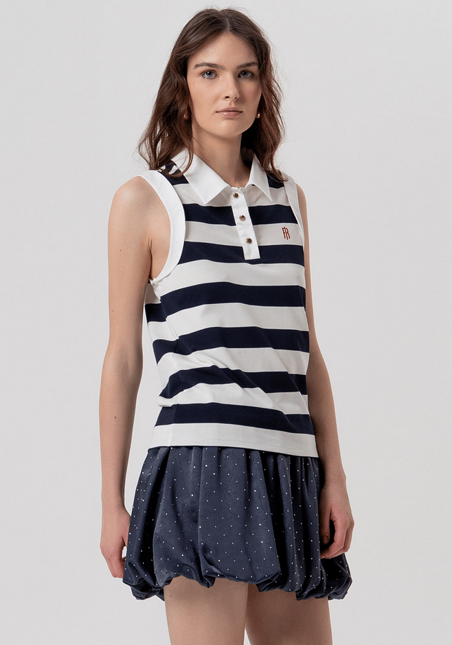 vrouwen gestreept polo creme-donkerblauw