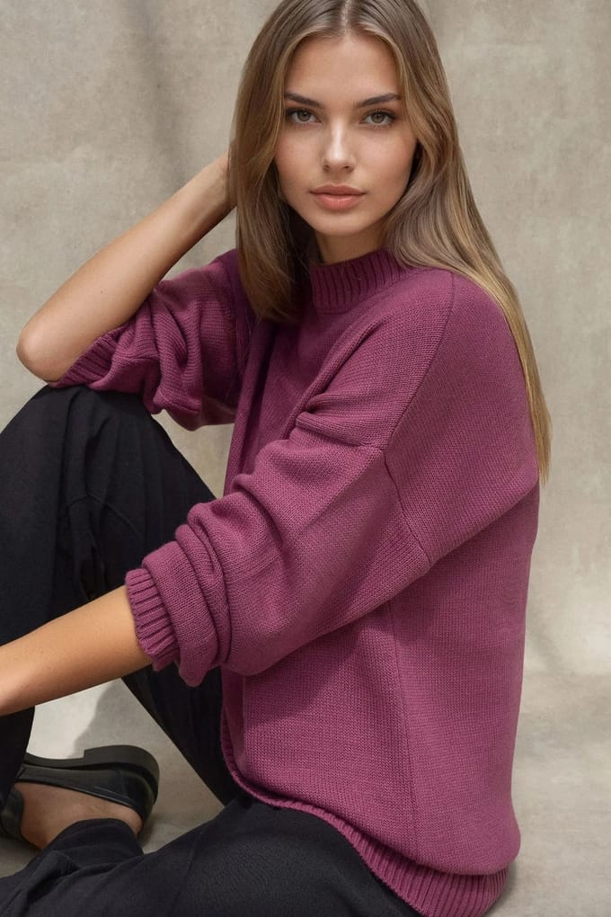 Dikke Gebreide Crew Neck Lange Trui