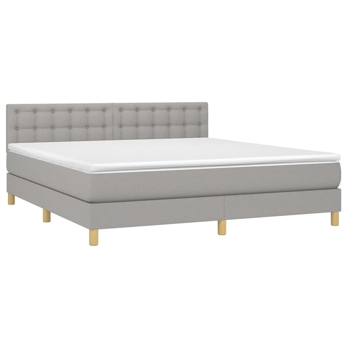 vidaXL - Boxspring - met - matras - en - LED - stof - lichtgrijs - 160x200 - cm