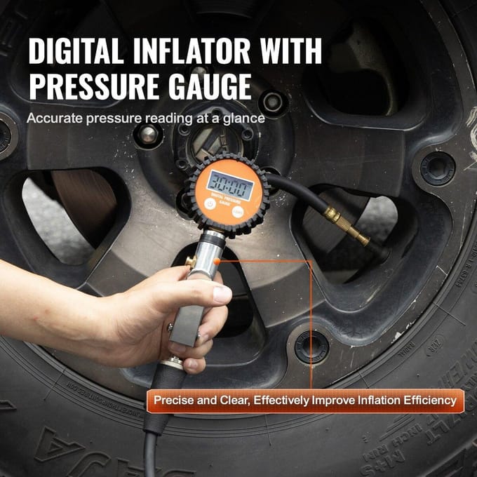 Compresseur d'air robuste et réservoir de 6 L 6,35 CFM Gonfleur de pneus portable 150 PSI