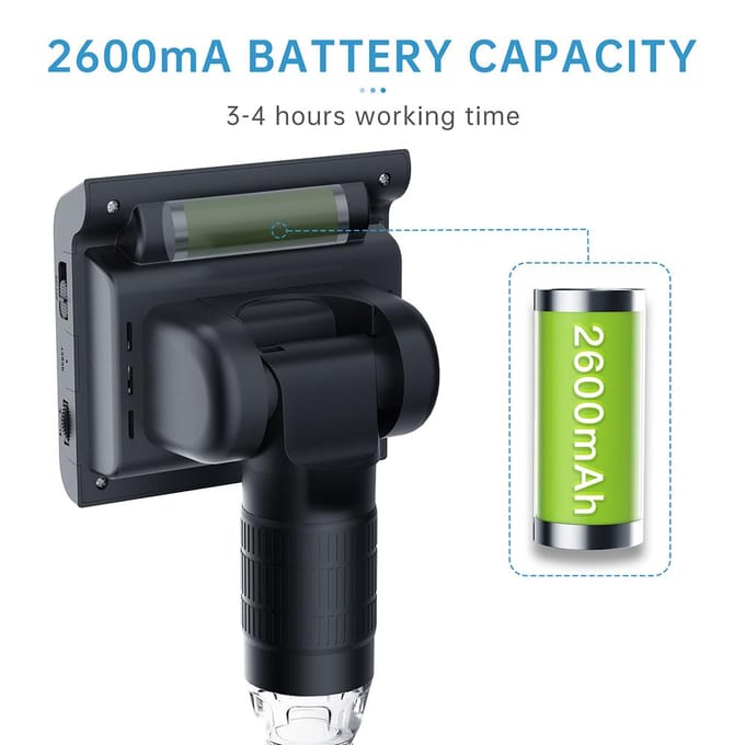 1080P zeer heldere digitale microscoop met 2,4-inch LCD-kleurenscherm, 1-1000x continue zoom, zwart