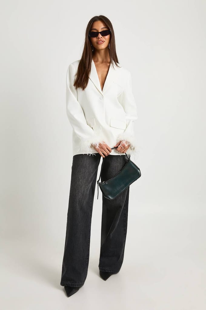 boohoo Dames Oversized blazer met veren manchetten | Ivoor | Maat: 40