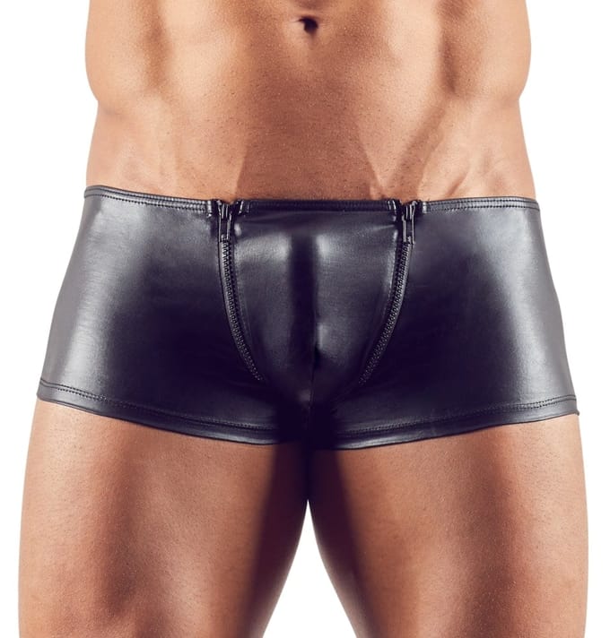 Latex look herenboxer met ritsen - Zwart