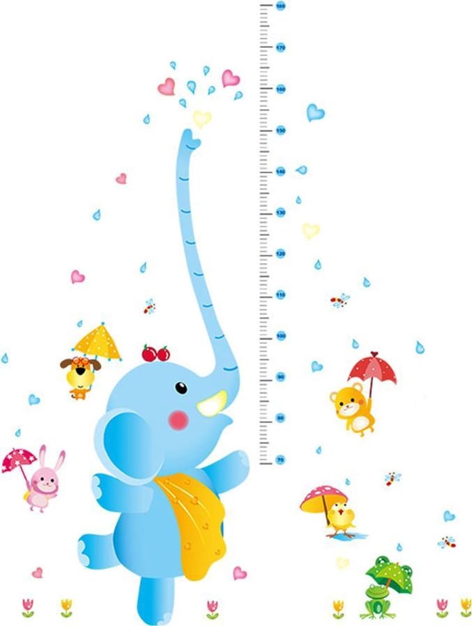 DW4Trading Groeimeter Lange Slurf Olifant - Muursticker - Wanddecoratie