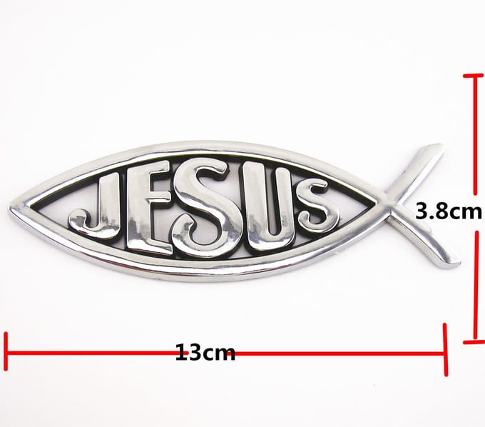 3D Zilveren Jezus Vis Emblemen Christelijk Symbool Autosticker