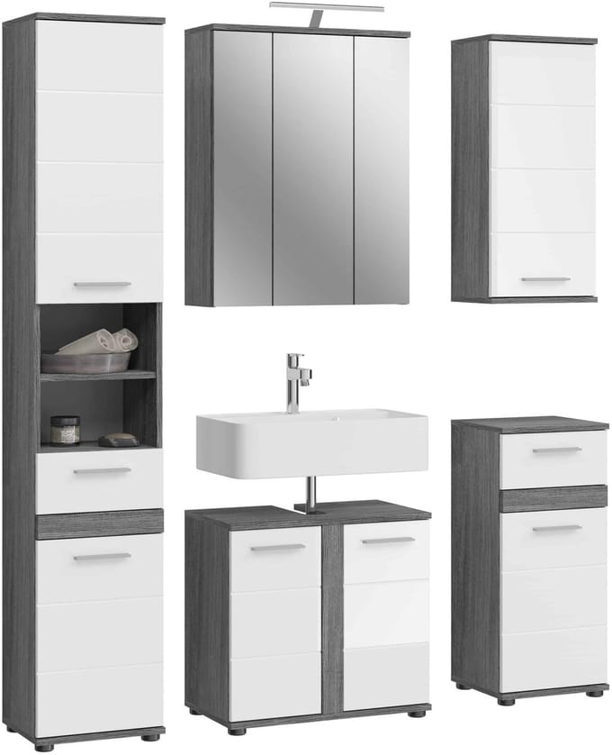 Blake badkamercombinatie wit hoogglans MDF TZ rookzilver NB - 34x164x191cm