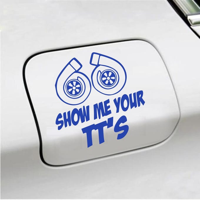 Bumpersticker - Show Me Your TTs - 15 X 15 - Blauw