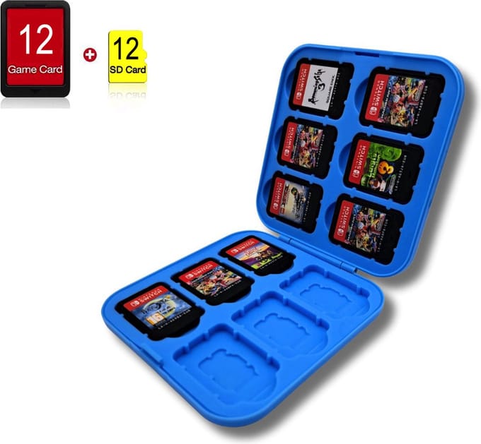 12 Slots Game card case geschikt voor Nintendo Switch - Silicone Slots - Blauw