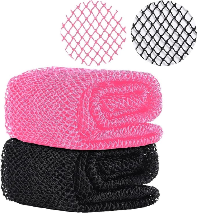 Net spons - Lichaamsscrubber - Huidverzorging - Dubbele textuur - 2 stuks - Zwart en roze