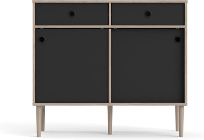 Penny dressoir 2 schuifdeuren en 2 laden Hickory decor en mat zwart.