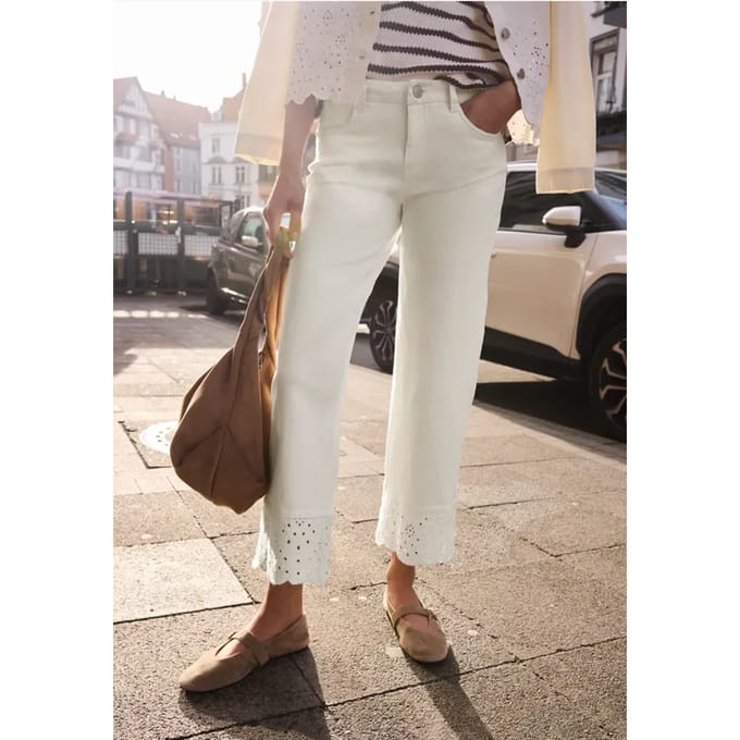 Mid Waist Wide Leg Jeans met Borduring