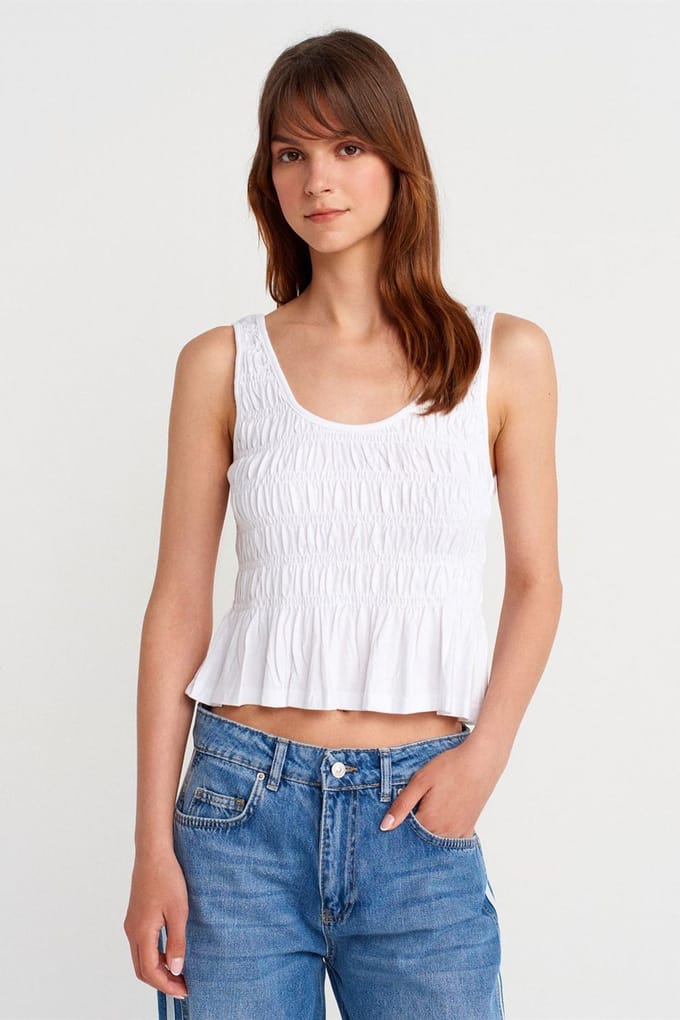 Gestructureerde Katoen-modal Crop Cami Blouse