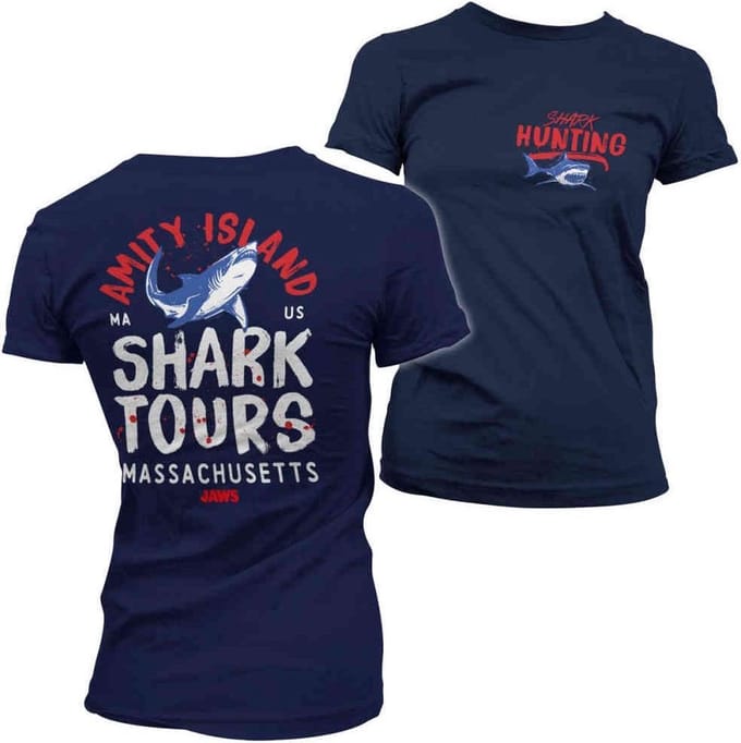 Jaws Dames Tshirt -XL- Amity Island Shark Tours Blauw
