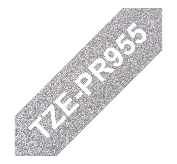 Brother P-touch Premium schrijfband, 24 mm - Wit op glitter zilver